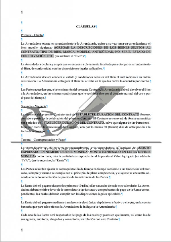 Contrato de arrendamiento de bienes muebles