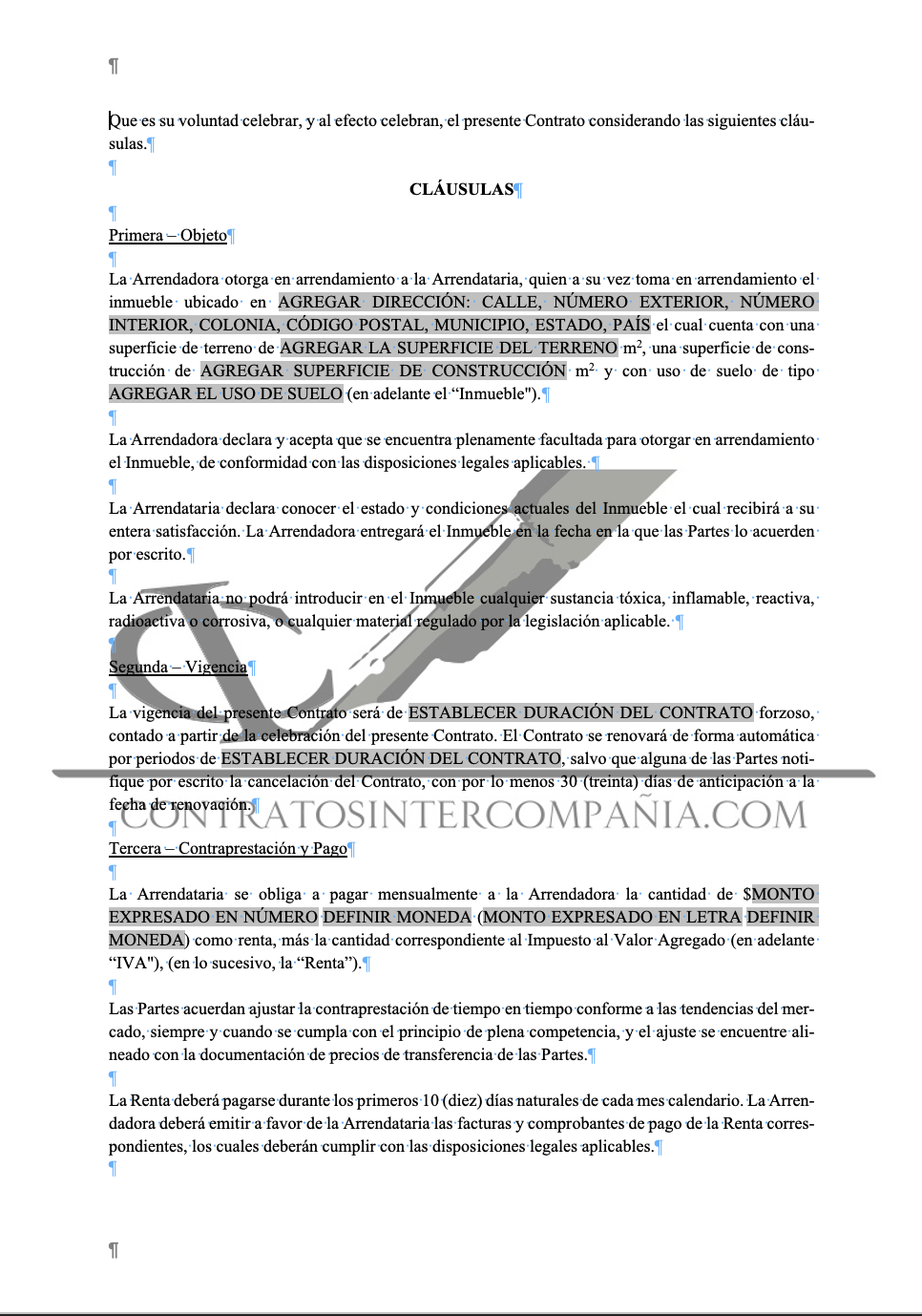 Contrato de arrendamiento de inmuebles - Contratos Intercompañía