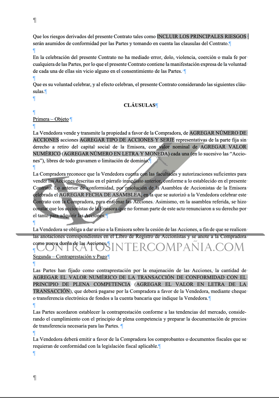 Contrato de compra-venta de acciones - Contratos Intercompañía