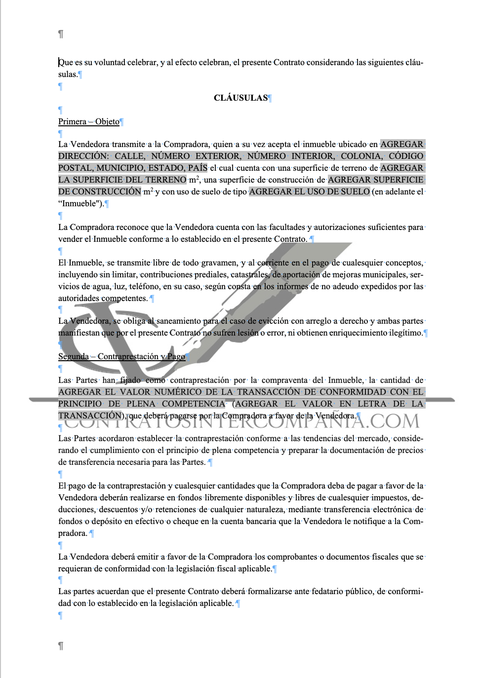 Contrato de compra-venta de inmuebles - Contratos Intercompañía