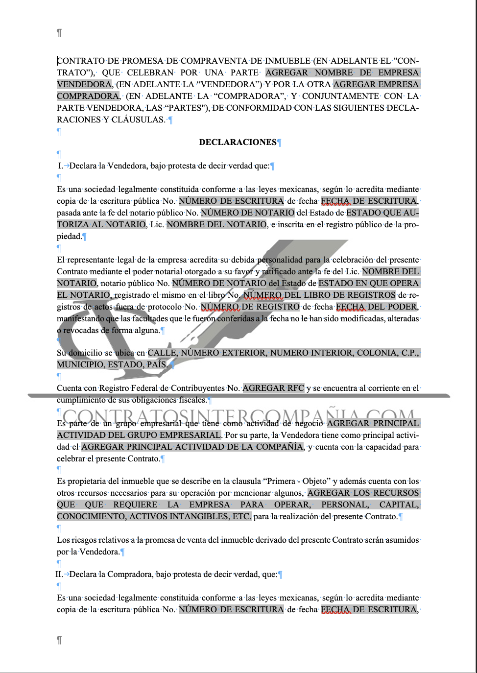Contrato de promesa de compra - Contratos Intercompañía